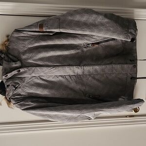 Roxy Gray Ski Jacket with Faux Fur Trim